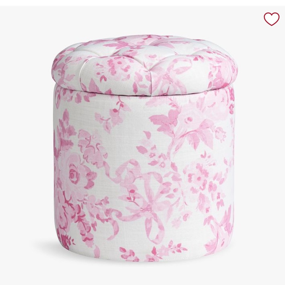 LoveShackFancy Tufted Round Storage Ottoman.  Pink